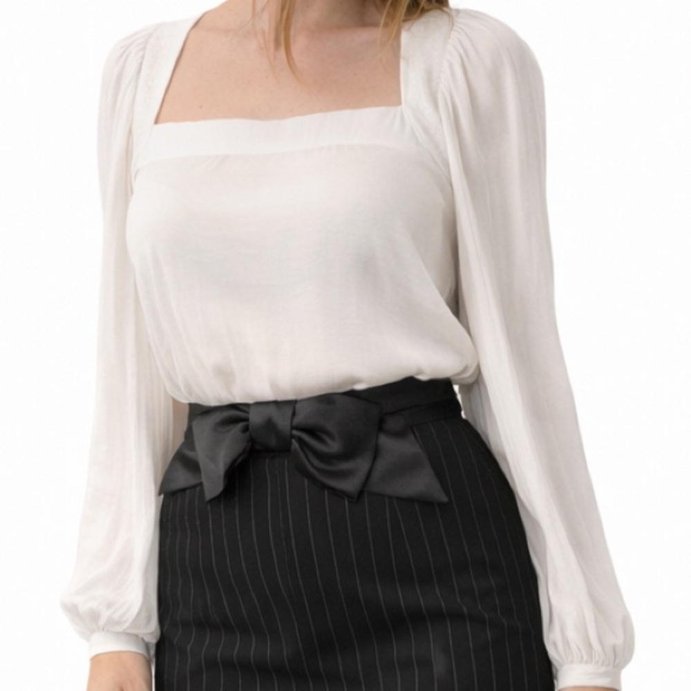 FREE PEOPLE Square-Necked Puffy Sleeves Peasant Blouse